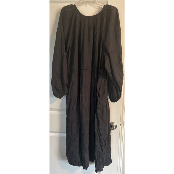 NWT Old Navy Plus Size Black Tiered Dress Long Sleeve Ties Cotton Blend Size 3X - Picture 2 of 6